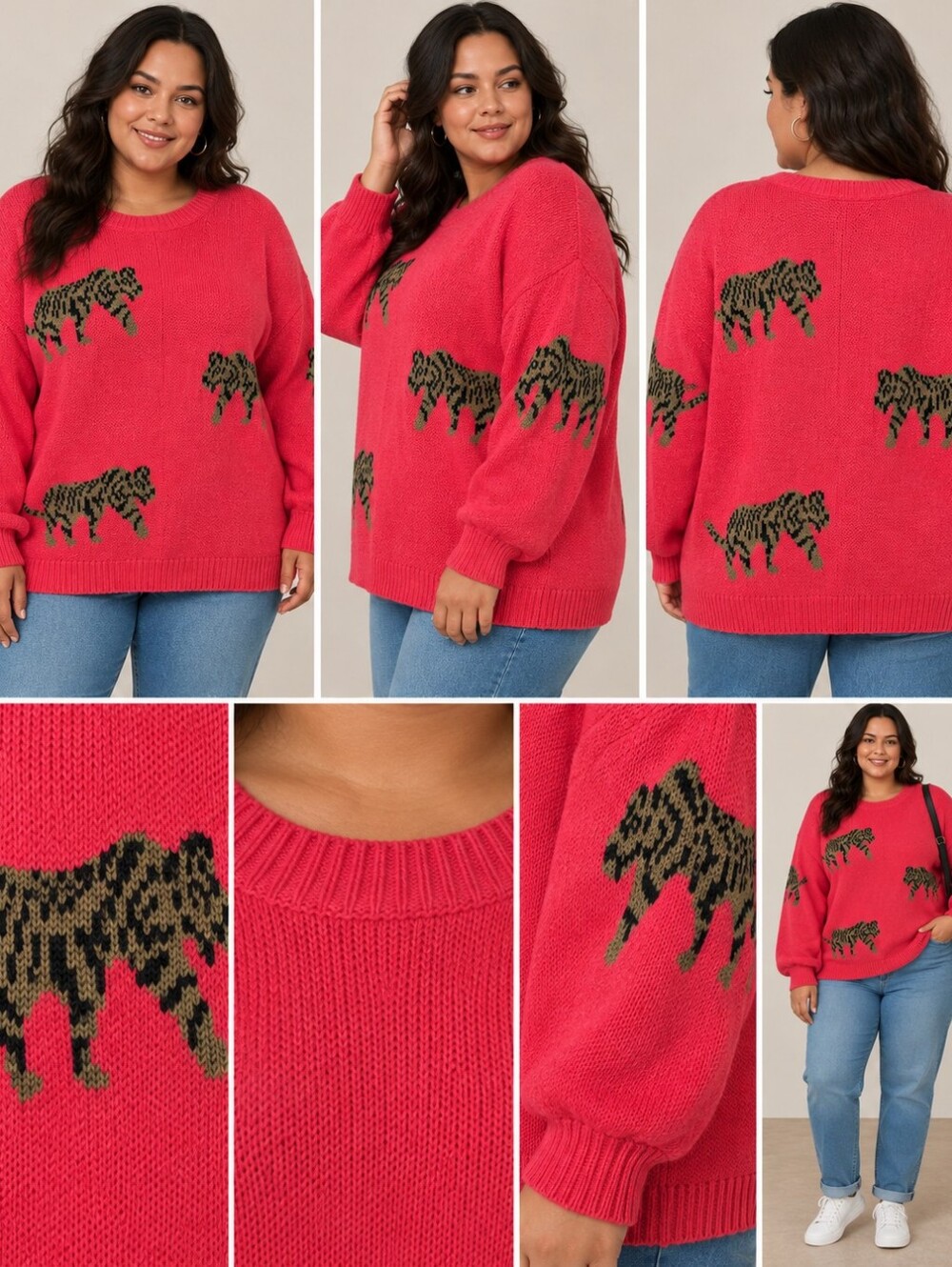 SHEIN Curve Pink Tiger Print Oversized Sweater – Size 3XL